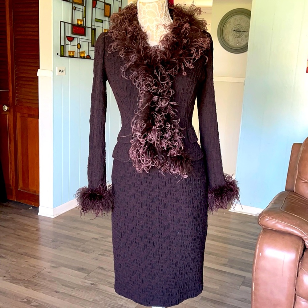 Annabella Boutique brown stretchy furry skirt set